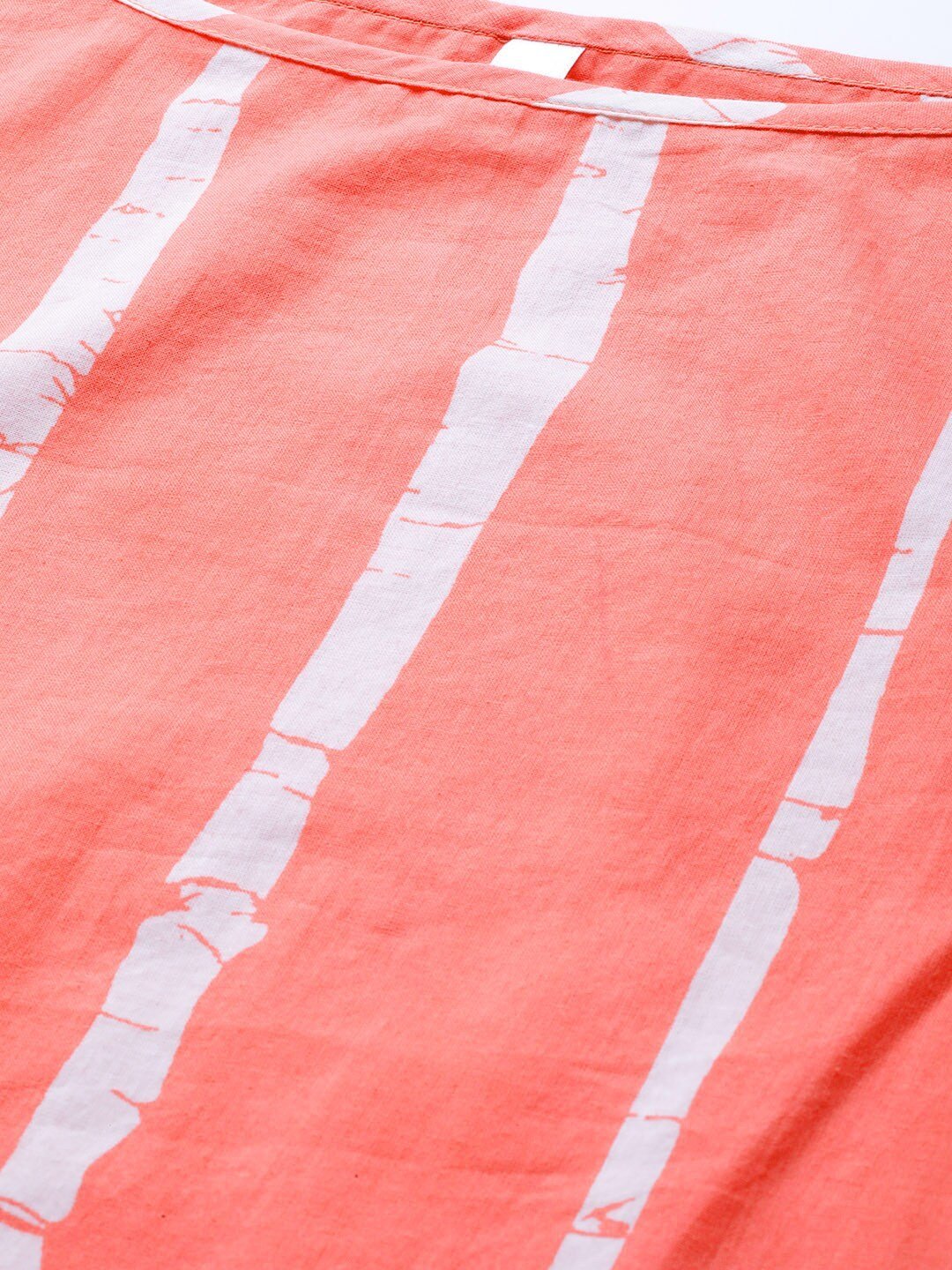 Women's  Coral Pink & White Leheriya Print Straight Kurta