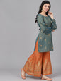 Women's  Grey & Orange Self Design Kurta with Sharara