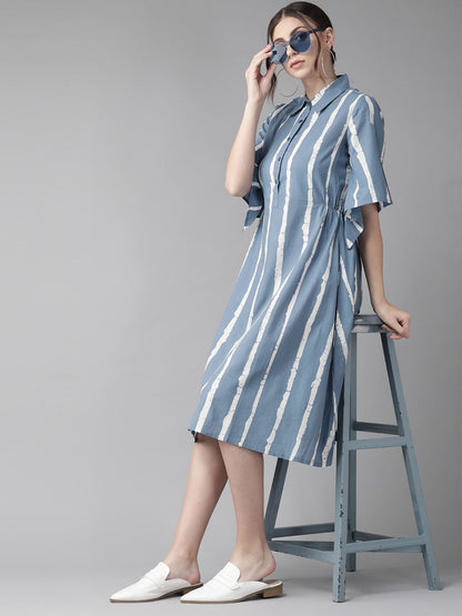 Women's  Blue & White Striped Shirt Dress