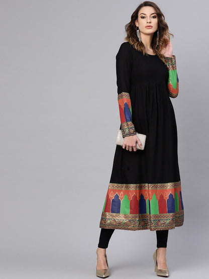 Women's  Black Solid A-Line Kurta