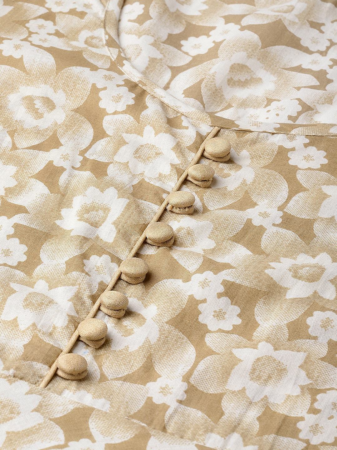 Women's  Off-White & Beige Floral Print Maxi Dress