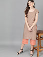 Women's  Brown & Peach-Coloured Embroidered Kurta with Trousers