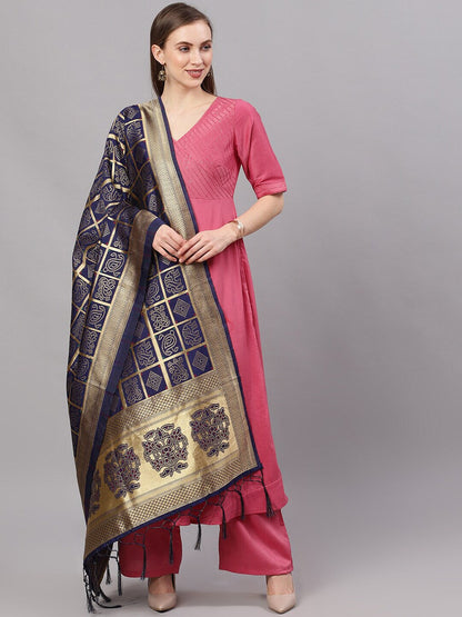 Women's Navy Blue Zari Worked Dupatta