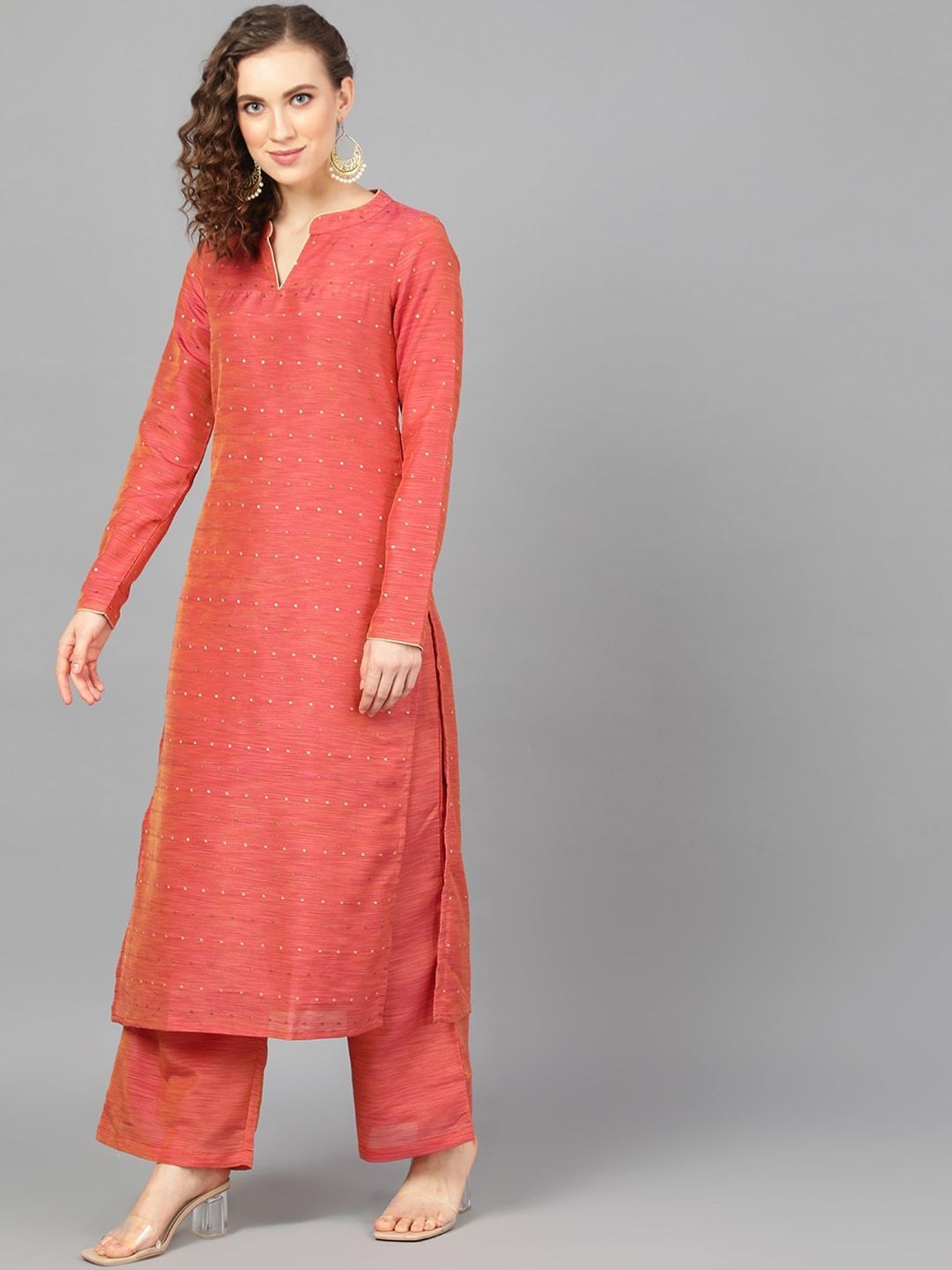 Women's  Rust Brown Embellished Straight Kurta