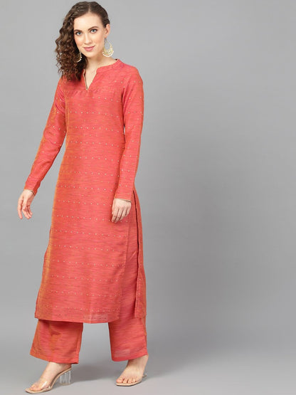 Women's  Rust Brown Embellished Straight Kurta