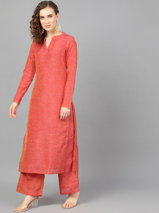 Women's  Rust Brown Embellished Straight Kurta