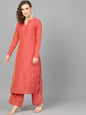 Women's  Rust Brown Embellished Straight Kurta