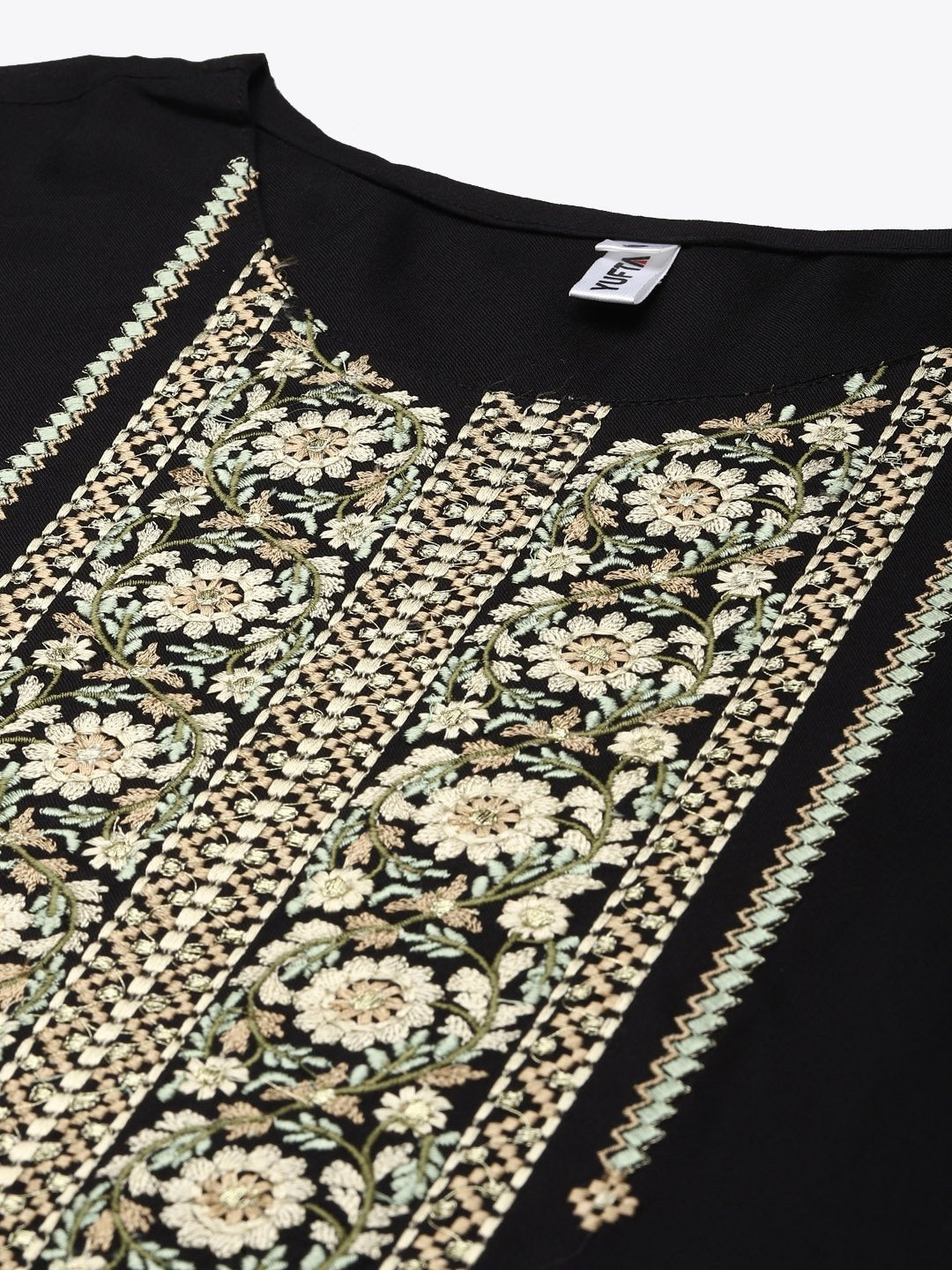 Women's Black Ethnic Motifs Yoke Design Kurta