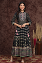 Women's Darkblue Rayon Embroidered Flared Dress