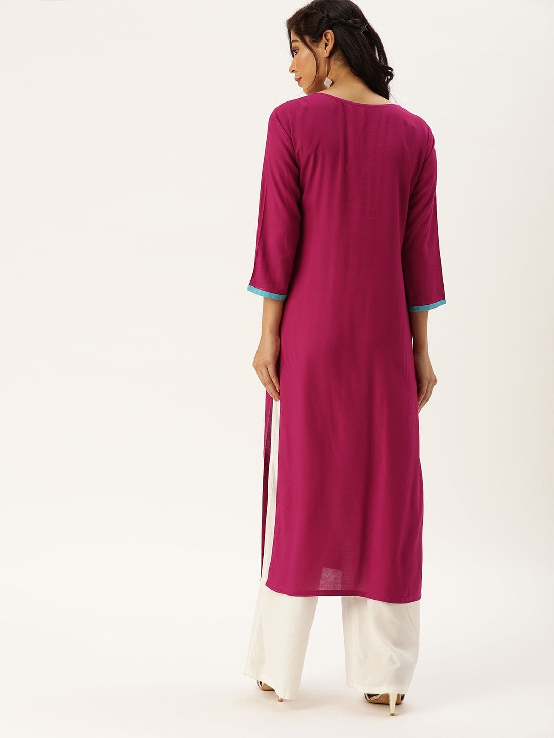 Women's Magenta Pink Yoke Design Straight Kurta