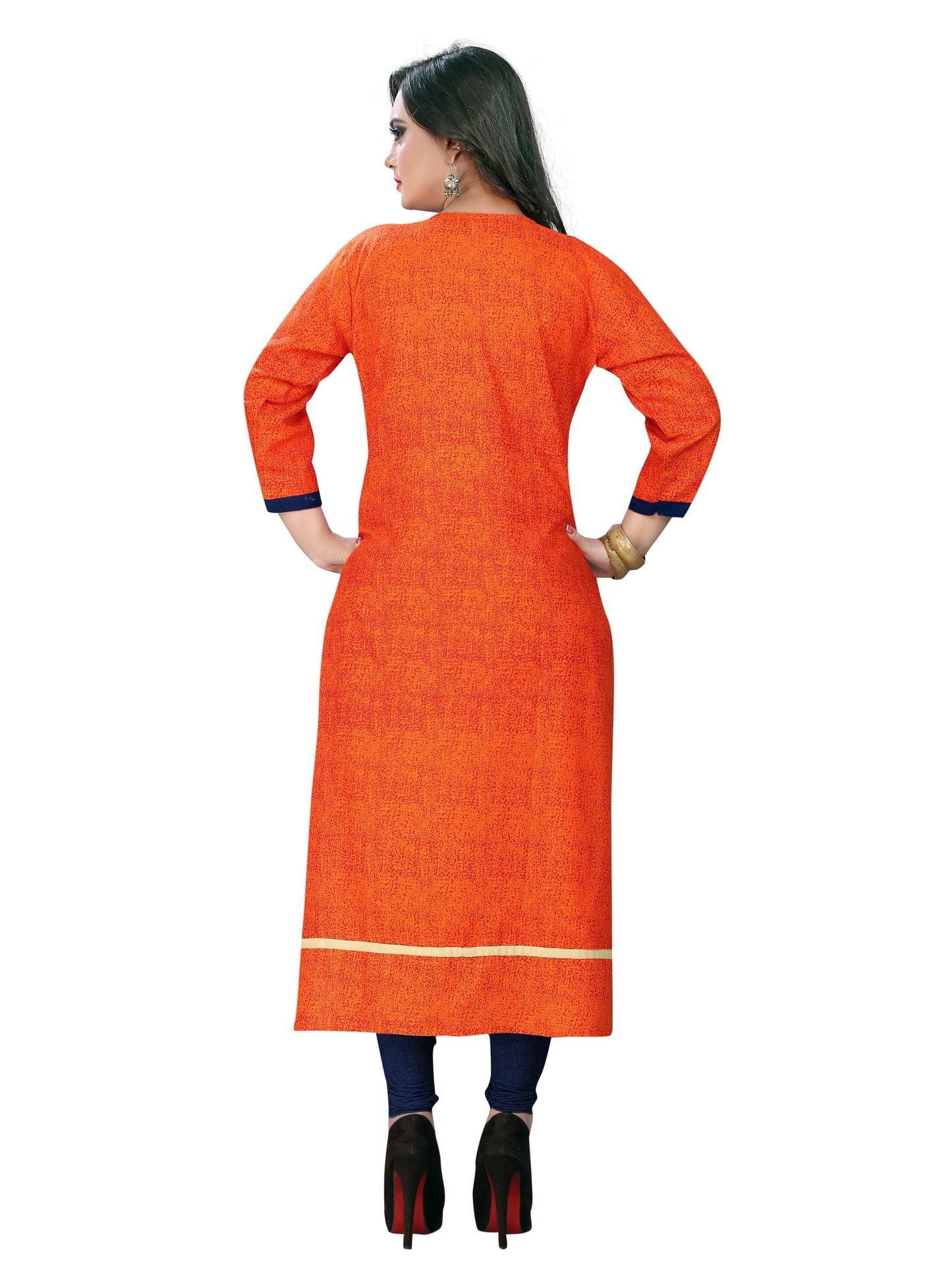Women's Orange & Blue Rayon Kurta By Vby