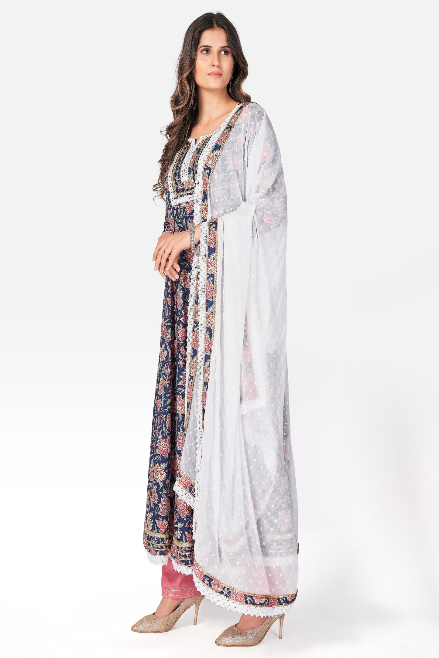 Women's Blue Anarkali Kurta With Pant & Dupatta By Vbuyz (3