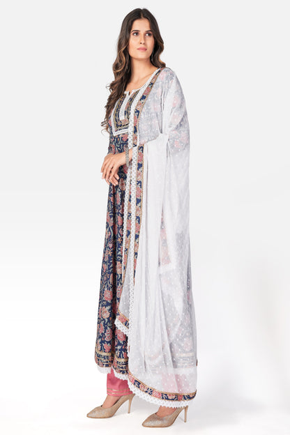 Women's Blue Anarkali Kurta With Pant & Dupatta By Vbuyz (3
