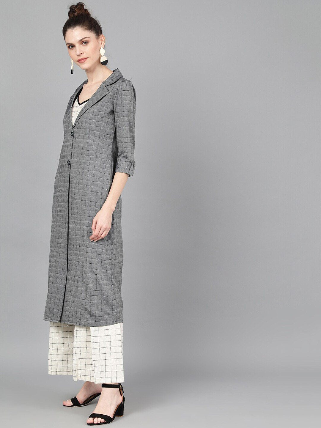 Women's  Grey & Black Checked Tailored Jacket
