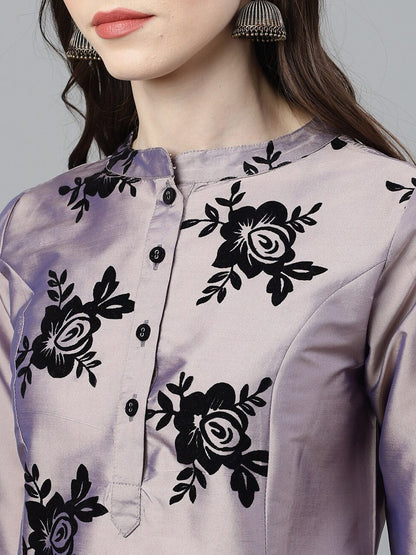 Women Purple A-Line Silk Kurta With Palazzo Set by AKS (2 P