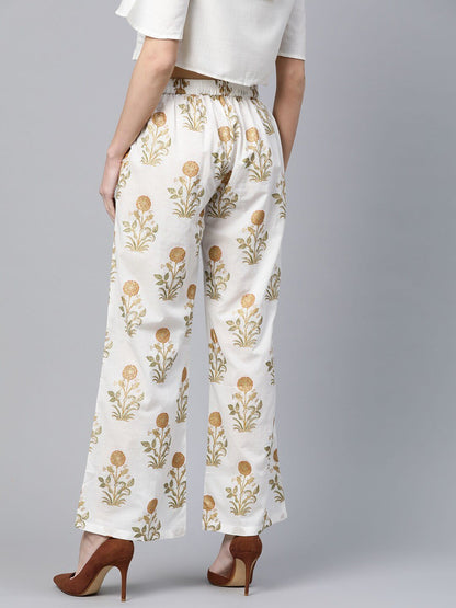 Women's  Off-White & Golden Printed Straight Palazzos