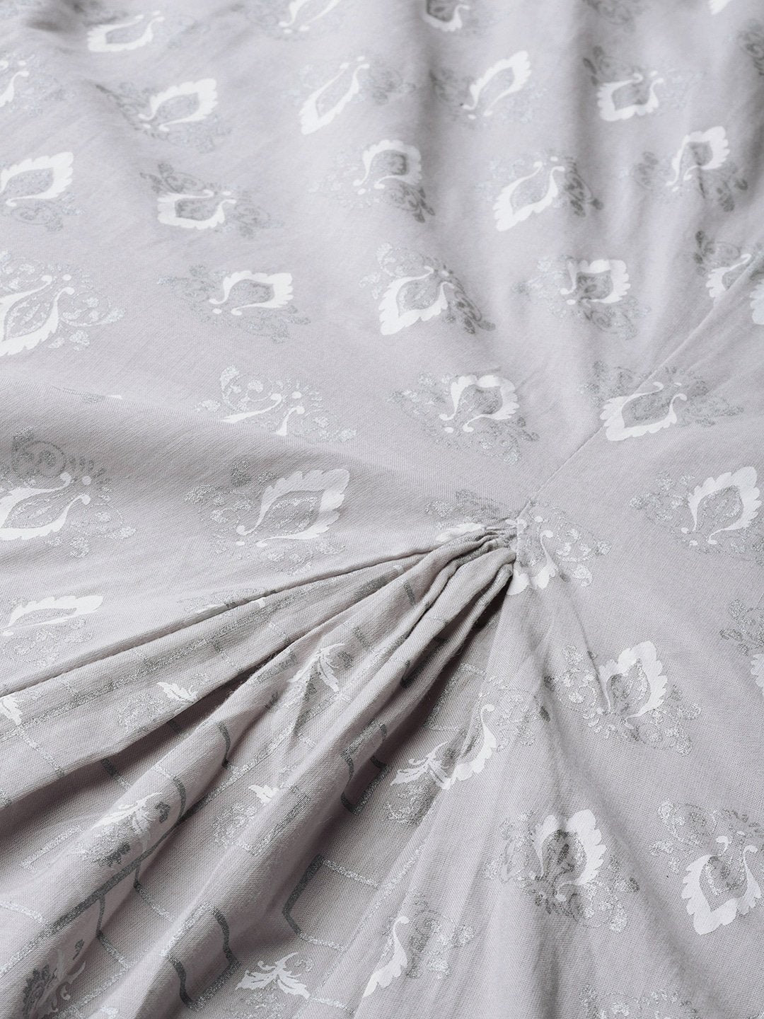 Women's  Grey & White Khari Print Kurta with Palazzos