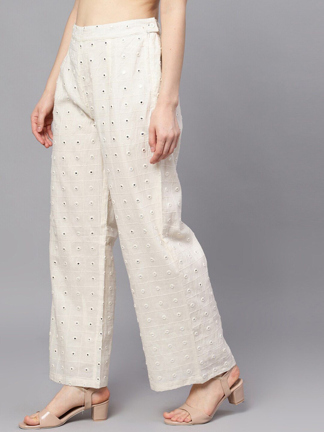 Women's  Off-White Embroidered Flared Palazzos