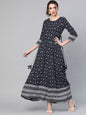 Women's  Navy Blue & White Printed Maxi Dress