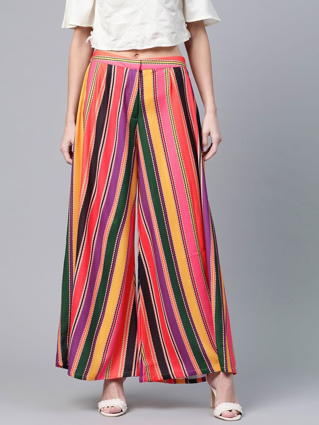 Women's  Multicoloured Striped Flared Palazzos