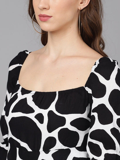 Women's  Black & White Printed Maxi Dress