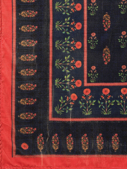 Women's Navy Blue Printed Velvet Dupatta