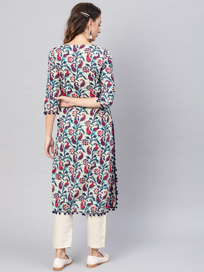 Women's  Grey & Navy Blue Printed Straight Kurta