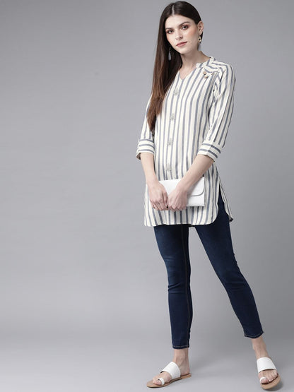 Women's Off-White & Blue Striped Tunic