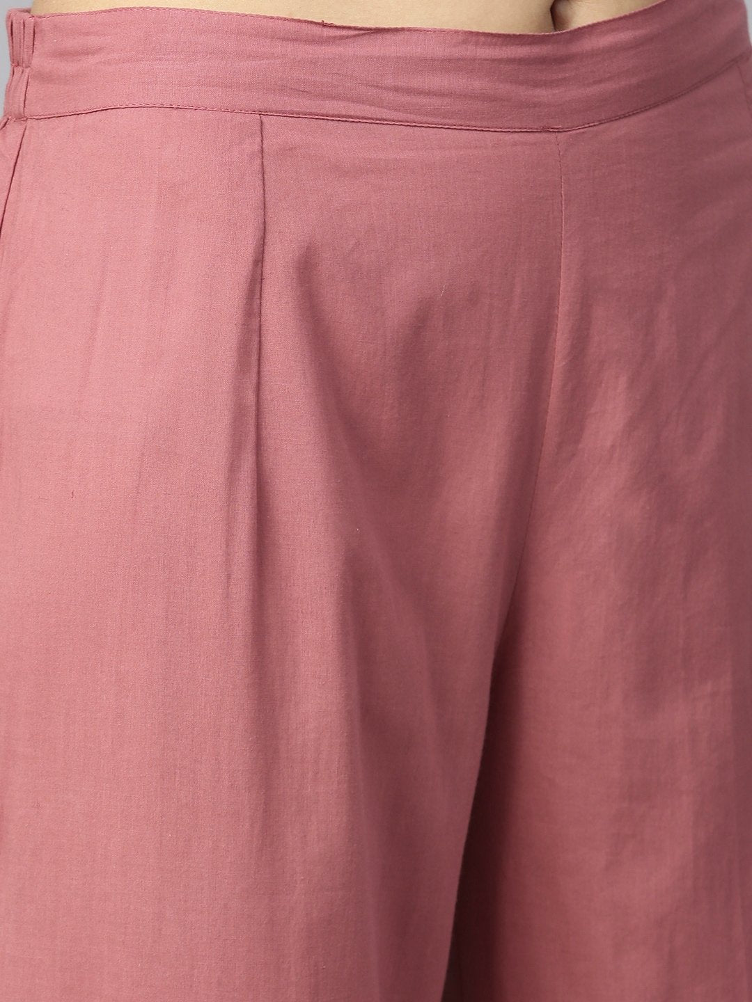 Women's  Mauve & White Dyed Kurta with Trousers & Dupatta