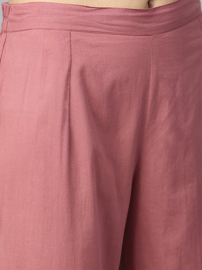 Women's  Mauve & White Dyed Kurta with Trousers & Dupatta