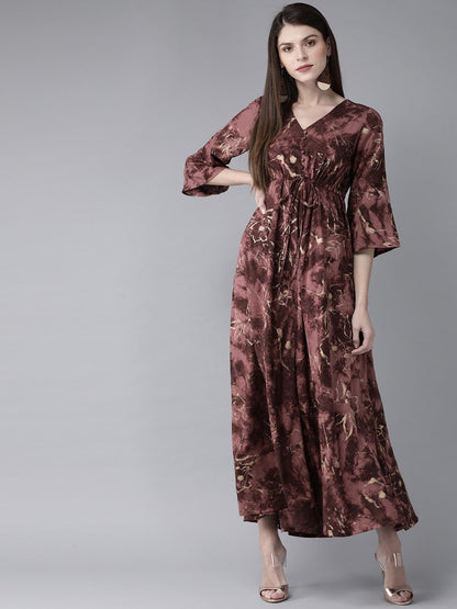 Women's  Mauve & Golden Printed Maxi Dress