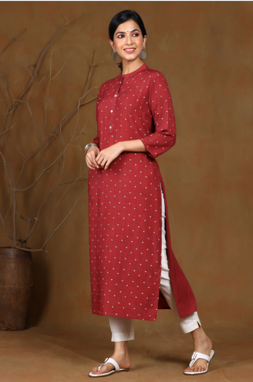 Women's Rayon Slub Embellished Straight Kurta
