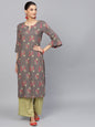 Women's  Taupe & Green Printed Kurta with Palazzos
