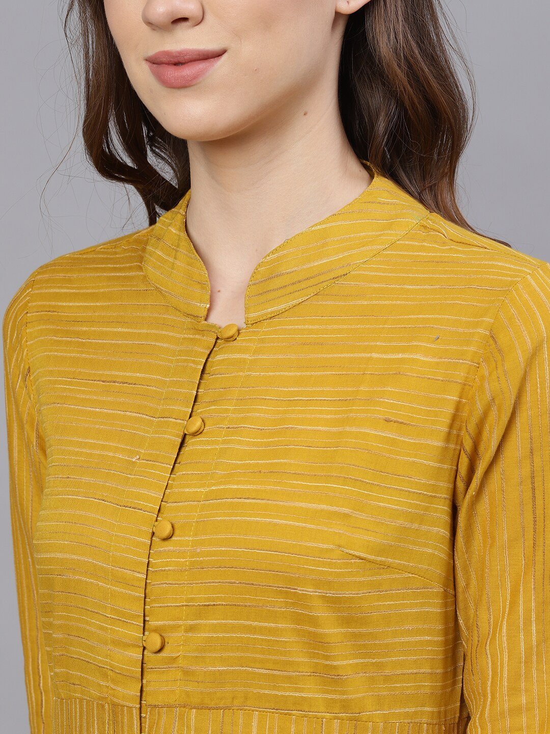 Women's  Mustard Striped Straight Kurta