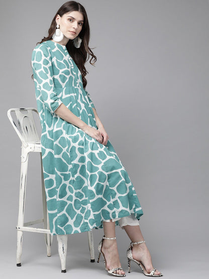 Women's  Blue & White Giraffe Print Anarkali Kurta