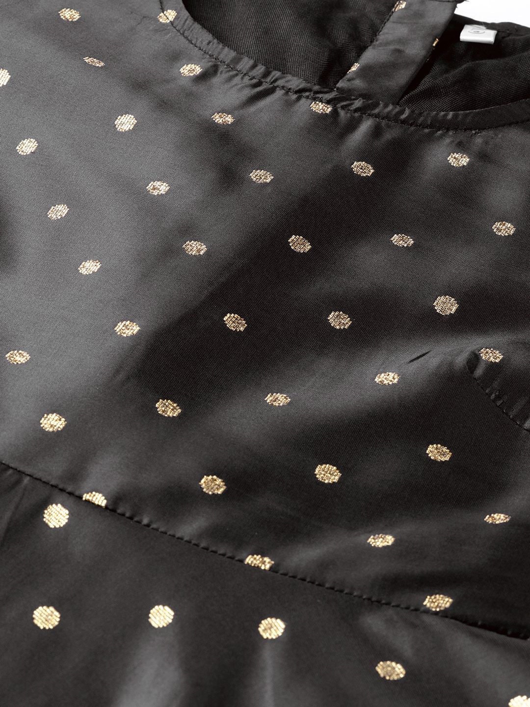 Women's  Black & Golden Woven Design Anarkali Kurta
