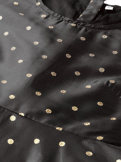 Women's  Black & Golden Woven Design Anarkali Kurta