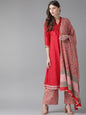 Women's  Red & Pink Solid Kurta with Palazzos & Dupatta