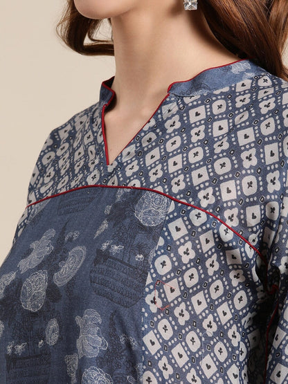Women's Blue Ethnic Motifs Printed Kurta