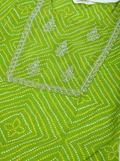 Women's Green Cotton Printed 3/4 Sleeve Round Neck Casual Dress