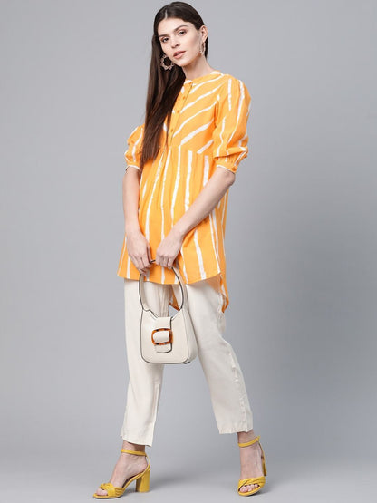 Women's  Mustard Yellow & White Striped High-Low Top