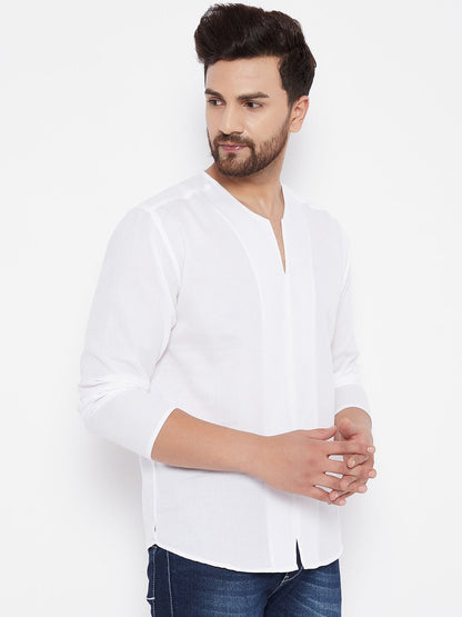 Men's Solid Cotton White  Kurta