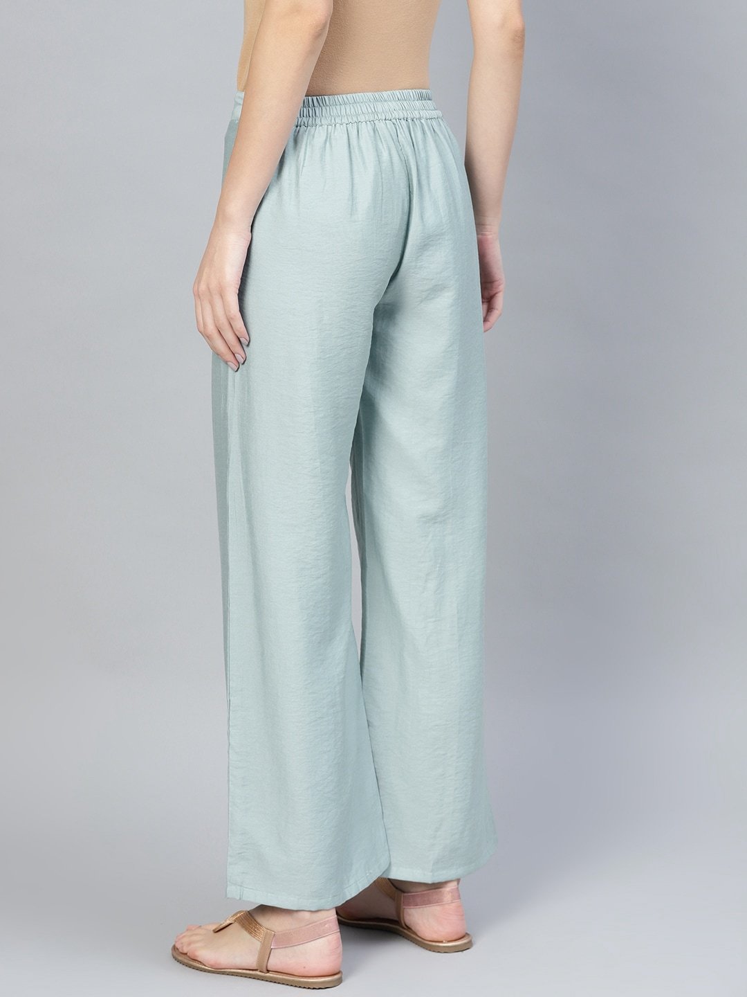 Women's  Blue Solid Straight Palazzos