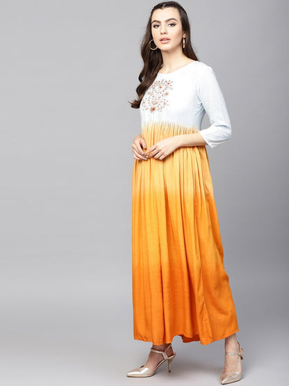 Women's  Orange & Blue Dyed A-Line Kurta