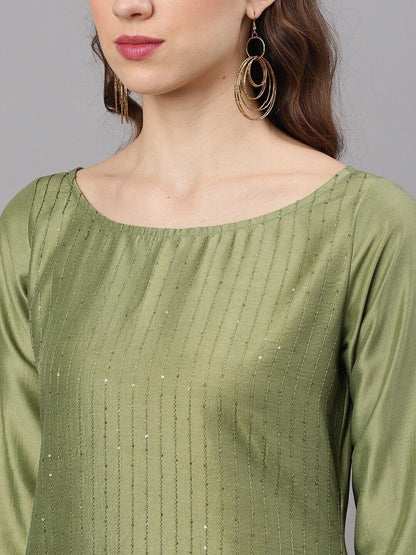 Women's  Green Solid Kurta with Palazzos