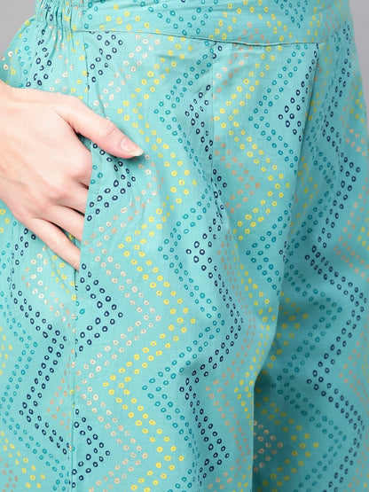 Women's  Blue Printed Kurta with Trousers