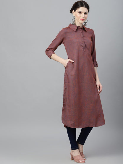 Women's  Blue & Orange Striped A-Line Kurta