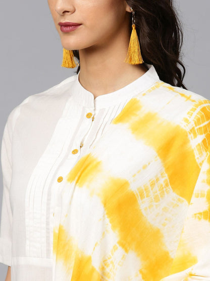 Women's  White & Yellow Solid Kurta with Trousers & Dupatta