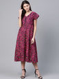 Women's  Pink & Black Animal Printed A-Line Dress