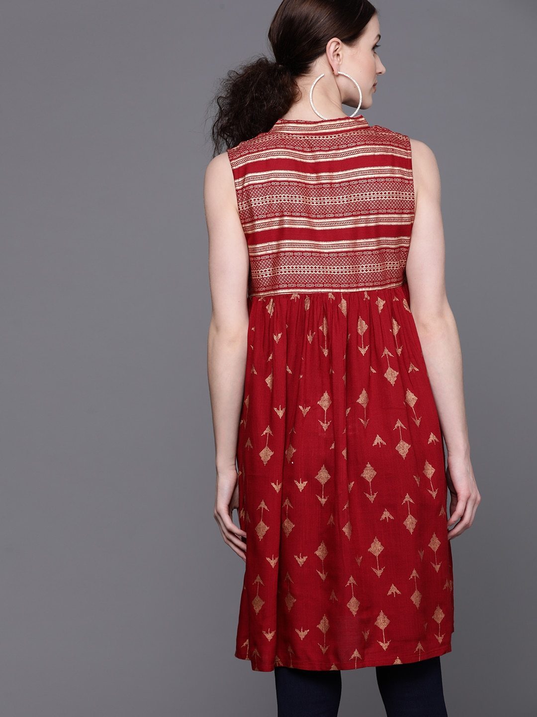 Couture Women's 's Maroon & Golden Printed Tunic